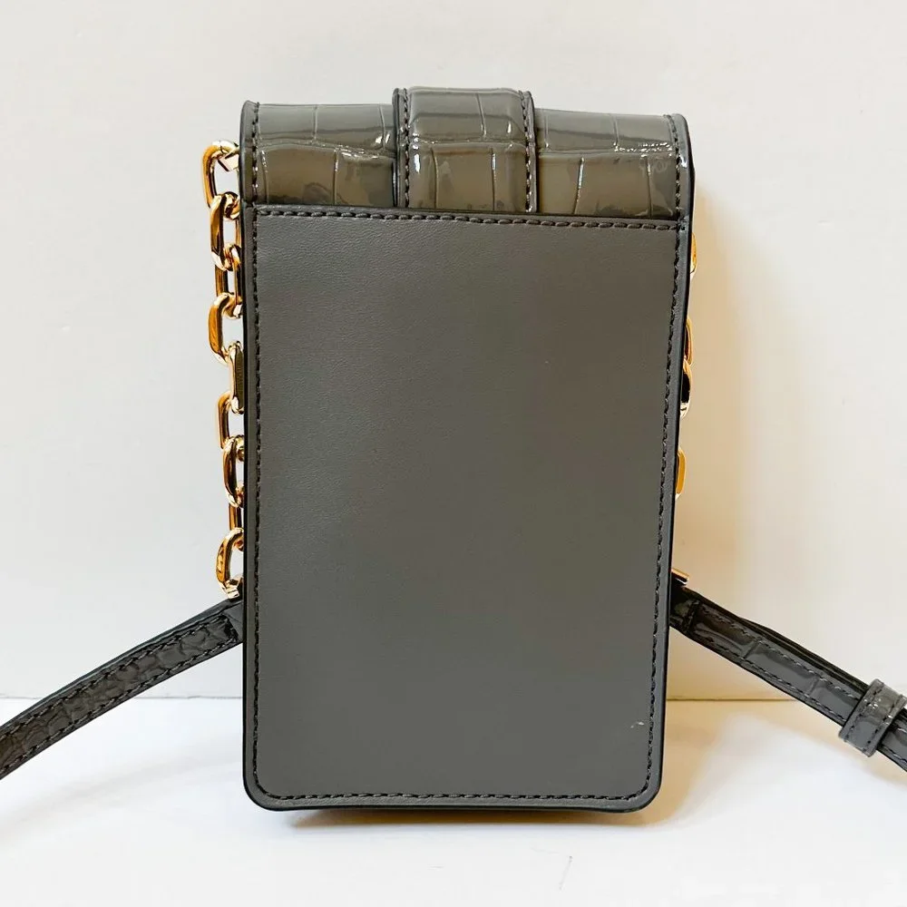 Michael Kors Gray Croc-Embossed & Leopard Phone Crossbody, like new, no tags